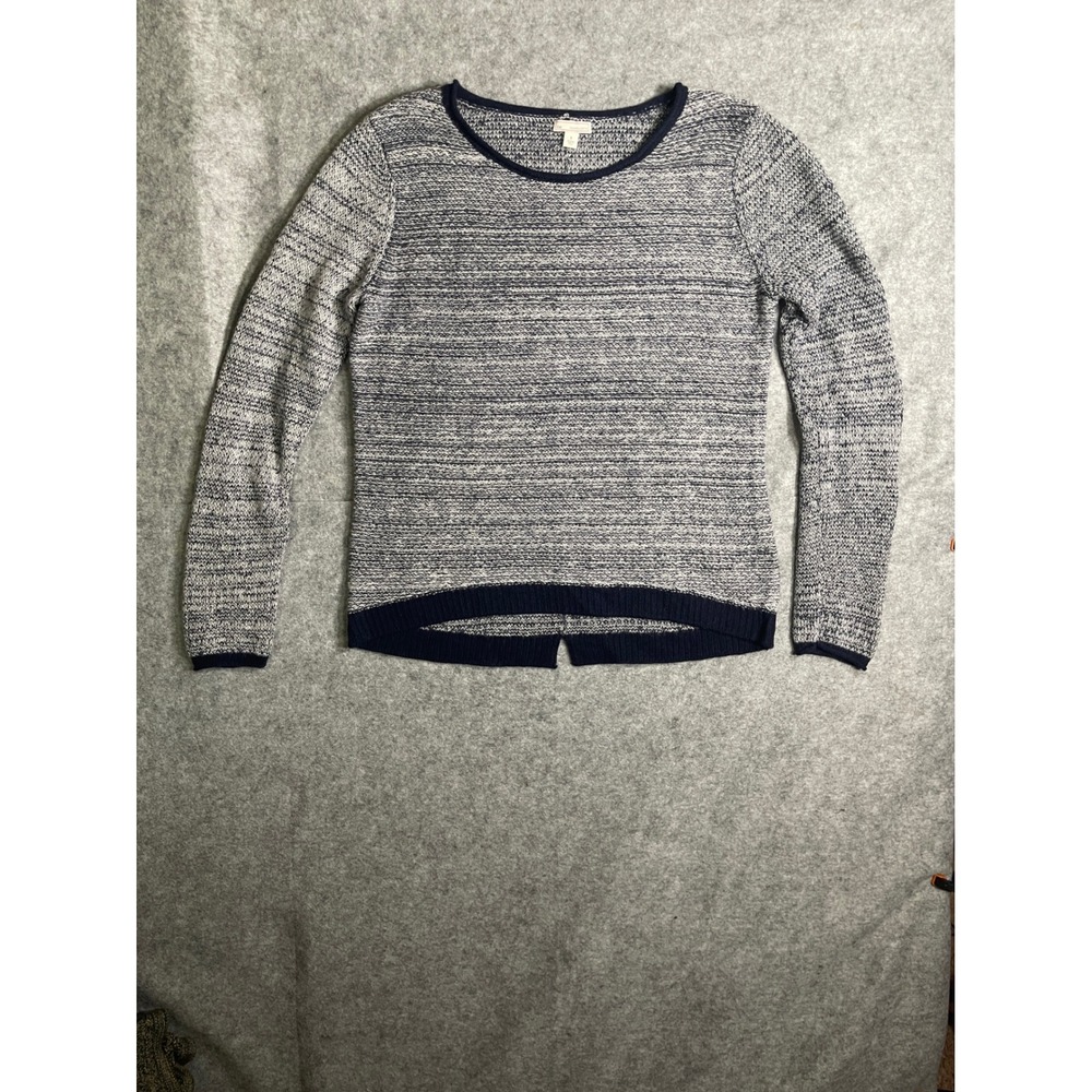 Gap Women Small Blue Marled Knit Sweater Long Sleeve Crew Neck Split Hem RN54023